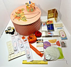Vintage Princess Wood Wicker Sewing Basket Bakelite Thread Holder Pin Cushions