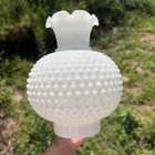 Vintage White Hobnail Milk Glass Hurricane Lamp Shade Globe Ruffled Top 8   