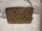 Coach Double Corner Zip Wallet Wristlet Signature Rouge F87591 New Brown