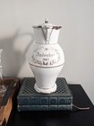 Farmhouse Chic  11  Antique German Tankard Pitcher Enamelware Graniteware White