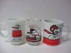 Lot 3 Snoopy Red Baron Anchor Hocking   Ceramic Coffee Mugs   Welch s Glass