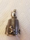 Antique England  Signed Sterling Silver Vintage Bears Teddy Bear Thimble Sewing