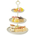 Cupcake Stand  3 Tier Ceramic Gilded Border Golden Bracket Round White