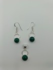Natural Malachite Pendant Earrings Set  925 Sterling Silver Necklace Jewelry