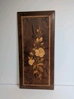 Pair Of Vintage Sorrento Italy Floral Marquetry Inlay Wood Plaque Wall Hanging 