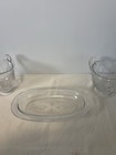 Vintage Clear Etched Glass Creamer  Sugar Bowl   Tray Set