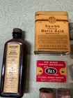 Vintage Medicine Containers Lot - Rexall  Squibb  Bayer  Anacin  Band-aid Tins