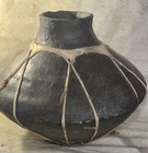 Vintage Tarahumara Pottery Pot Vase- Rawhide Wrap Decor 12  X 15  Large W  Stand