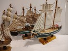 Large Lot Vintage Wooden 8 Model Ships Boats Nautical Decor Sailboats Fishing 
