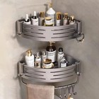 2-tier Corner Shower Caddy Shelf Bathroom Corner Bath Storage Holder With 8-hook