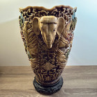 Vintage Asian Resin Vase Carved Elephant Handles Large 28 7cm Ornate