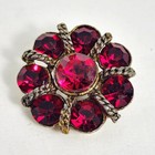 Beautiful Ruby Red Czech  Vintage Style Glass Rhinestone Button Gold Tone