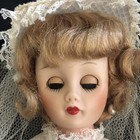 Vintage 1950 s Madame Alexander  Bride With Sleepy Blue Eyes And Pearl Earrings