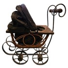 Vintage Antique Baby Carriage Doll Buggy Victorian Pram Wood Metal Wheels