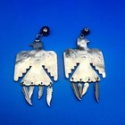 Large Navajo Turquoise Stamped Sterling Silver 4     Thunderbird Earrings