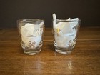Vintage Libbey Fleur De Lis Shot Glasses Pair Gold Clear 1960s Mcm Barware