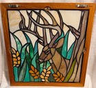 Hanging Deer Stained Glass Window Panel Suncatcher - 13inch Wood Frame