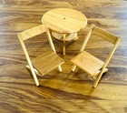 Vintage Wooden Strombecker Round Table And Two Folding Chairs