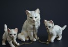 Vintage White Cat Kittens Chained Ceramic Figurines Japan