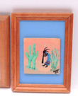 2 Kokopelli Framed Art Native Southwest Hand Painted Signed Clay Pottery Wood
