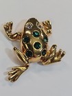 Avon Frog Lapel Pin Faux Jewels Gold Color Metal  