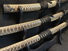 3 Decorative Real Snake Skin Sword Katana Set W  Display Stand Included