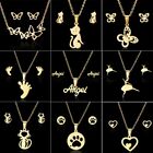 Stainless Steel Gold Earrings Pendant Necklace Jewelry Set Party Women Gift