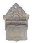 Antique Cast Iron Wall Match Holder Safe Striker Victorian Floral Double Box 