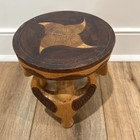 Foot Stool Bull Head Shape Vintage Hand Carved Wood Plant Stand Texas Cowboy
