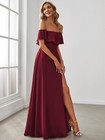 Women s Off Shoulder Ruffle Thigh Split Bridesmaid Dresses W  Color Variations