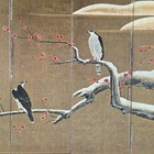 Vintage Japanese Folding Screen Art Print Momoyama Period Plum Blossom Hawks