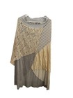 Lace Layered Look Boho Midi Skirt W Draping Ecru Lace  Grey Stripe  Solid Panels