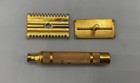 Vtg Gillette Safety Razor W leather Case Gold Toned W blades   Holder