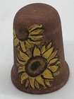 Vintage Hand Painted Wooden Sunflower Thimble Wood Floral Thimble