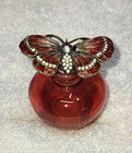 Bejeweled Enamel Butterfly Stopper On Red Glass 2 5  Perfume Bottle