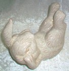 Beige Tan Crackle Glaze Bunny Rabbit Rolling Around On Back Art Pottery Figurine