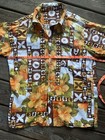 Vintage Muted Orange Brown Green White Floral Tiki Hawaiian Shirt M