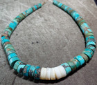 Antique Navajo Native American Graduated Green Turquoise Heishi Necklace 43 Gram