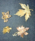 Lot Of Four  4  Vintage Gold Toned Leaf  And Flower Shaped Pins  Brooches