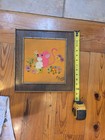 Signed 1972 Crewel Work  Pink Mouse On Golden Yellow Back Ground  13 By 12 In