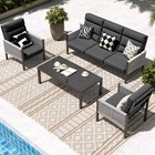 4 Pieces Aluminum Patio Furniture Set Outdoor Sectional Sofa Conversation Sets