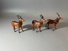 Vintage Mcm Hard Plastic Christmas Deer Stag Germany Red Decorations Set Of 2