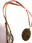 Chinese Carved Brown Natural Stone Medallion Pendant Necklace Adjust Cord 20 