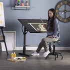 Vintage Drawing drafting Table With Pencil Ledge - 42  W X 30  D - Distressed Bl
