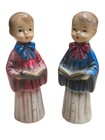 Vintage Set Of 2 Fine Quality Japan Chalkware Red   Blue Christmas Carolers