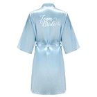 Light Blue Women s Satin Robe Short Kimono For Bride   Bridesmaid With White Let