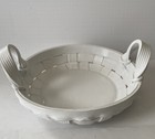 Vintage   Capodimonte Ceramic Large White Weaved Fruit Basket  Handles Farmhouse