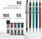 Mechanical Pencil Set With Lead And Eraser Refills  5 Sizes - 0 3  0 5  0 7  0 9