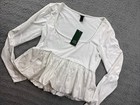 Wild Fable Women s Size Large Long Sleeve Square Neck Bubble Top White