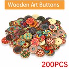 200pcs Wooden Art Buttons 25mm 2 Hole Mixed Color Vintage Diy Sewing Crafts